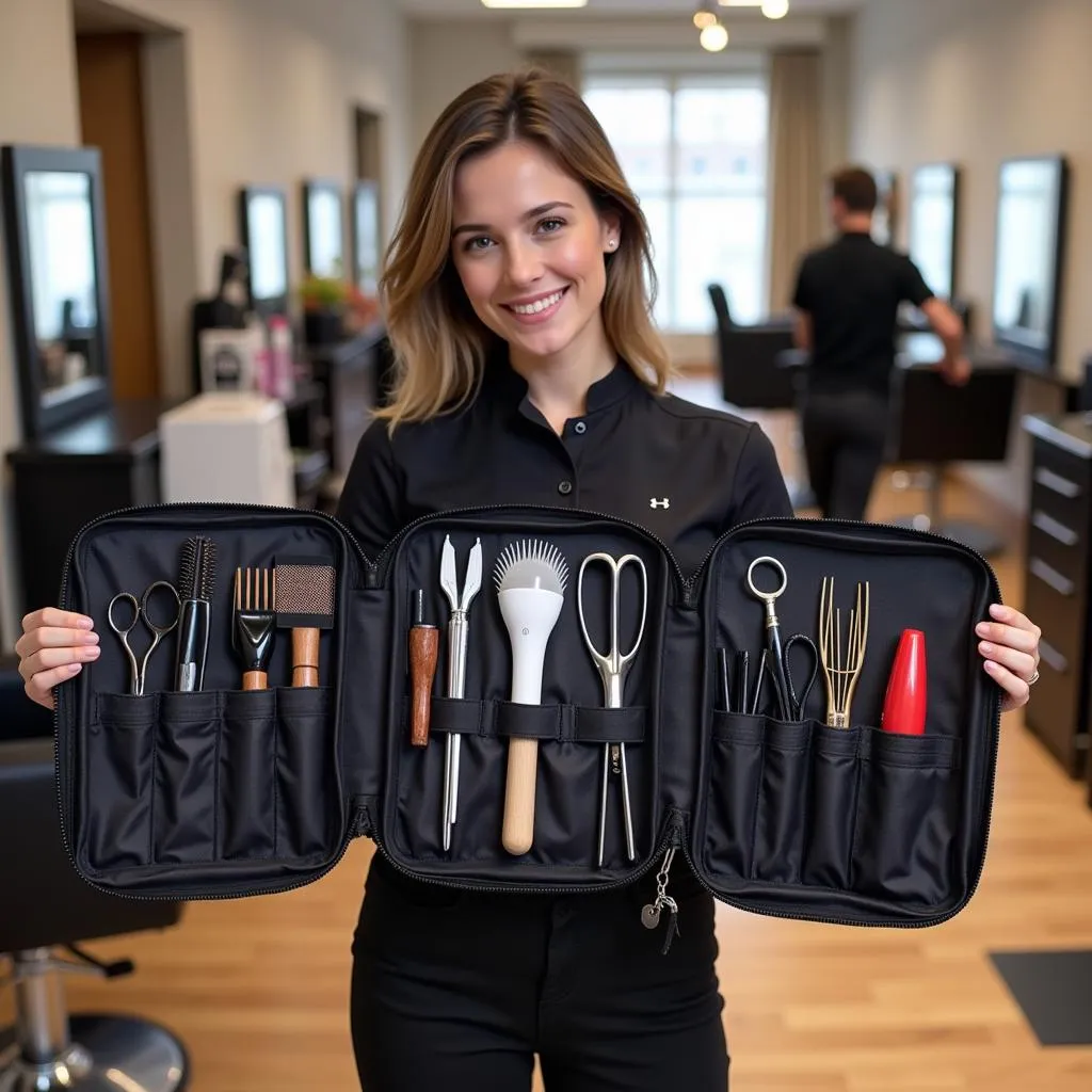  An organized hairdresser equipment bag