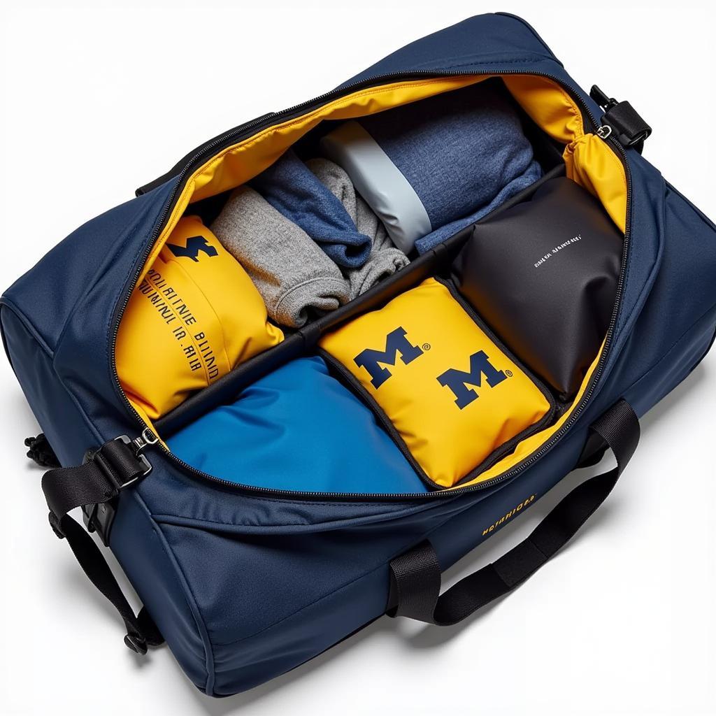 A peek inside a spacious Michigan duffel bag neatly organized with colorful packing cubes