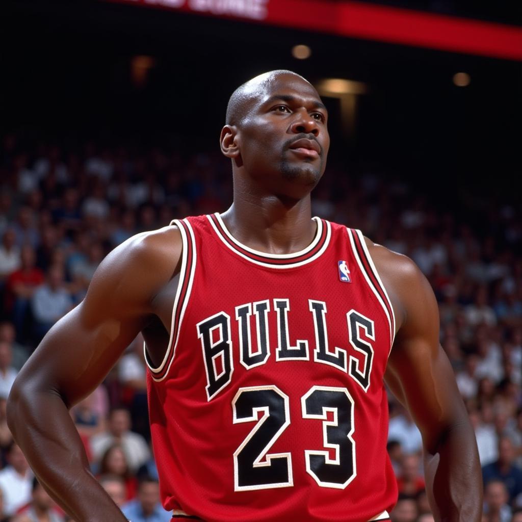 Michael Jordan wearing the original Chicago Bulls jersey