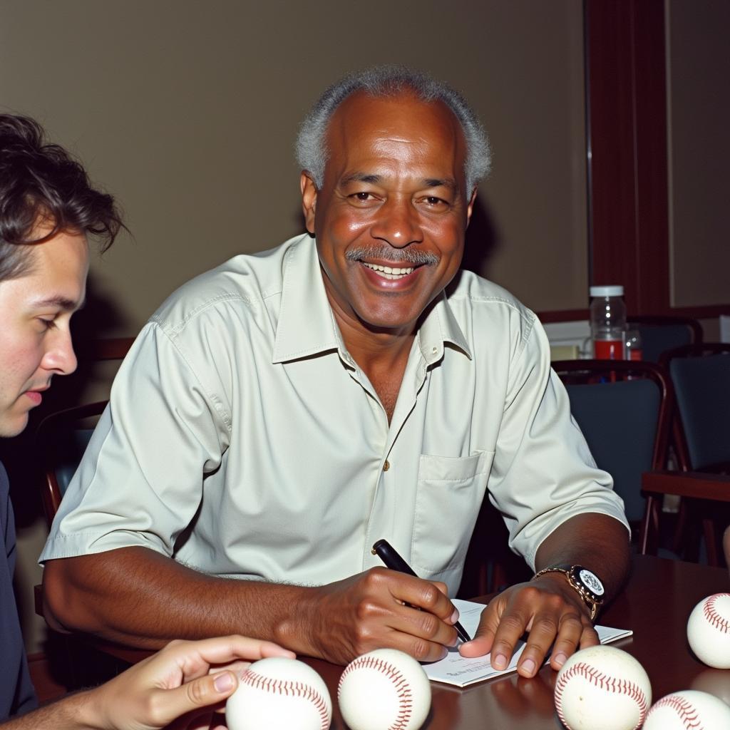 Orlando Cepeda signing baseballs for fans