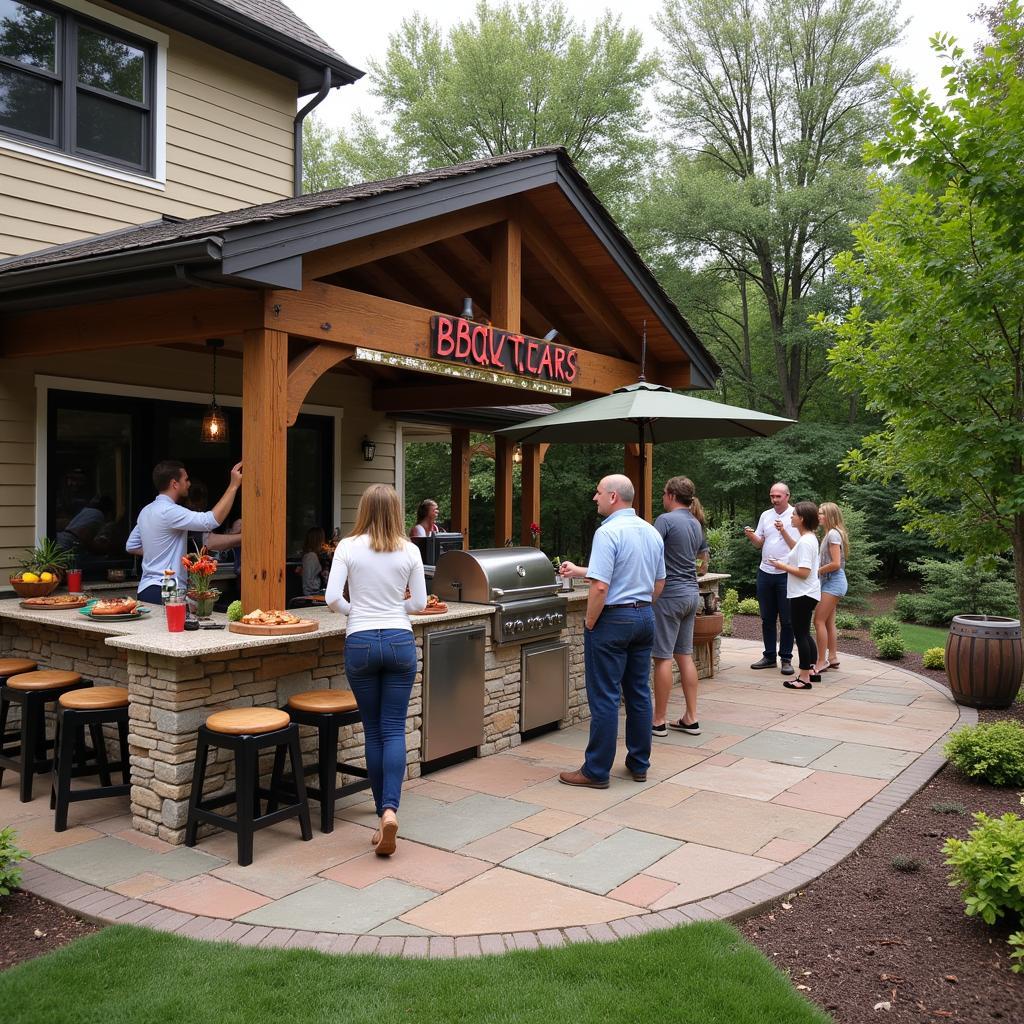 Outdoor BBQ Sign in a Backyard Setting