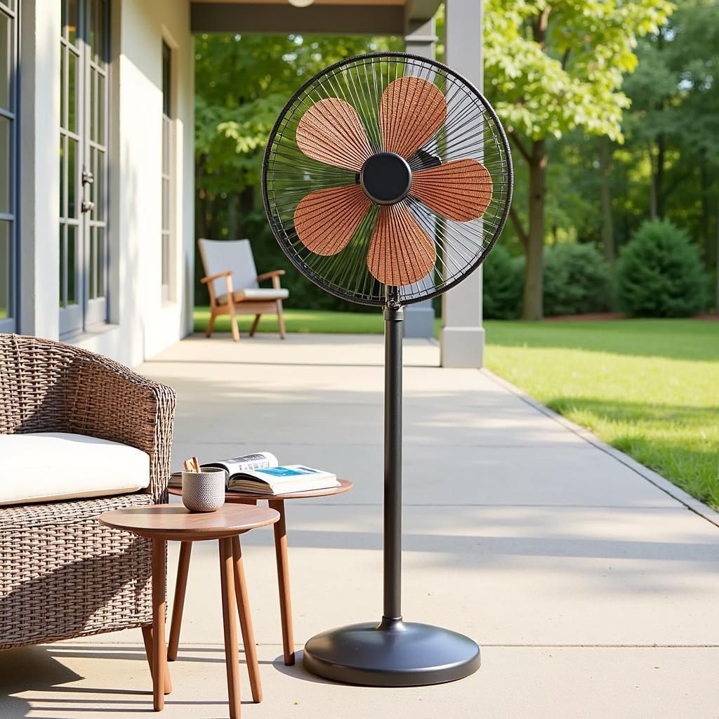 Outdoor Floor Fan with Rattan Blades