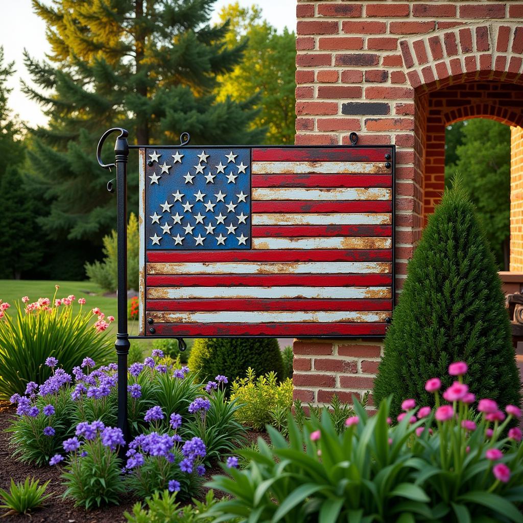 Outdoor metal American flag garden decor