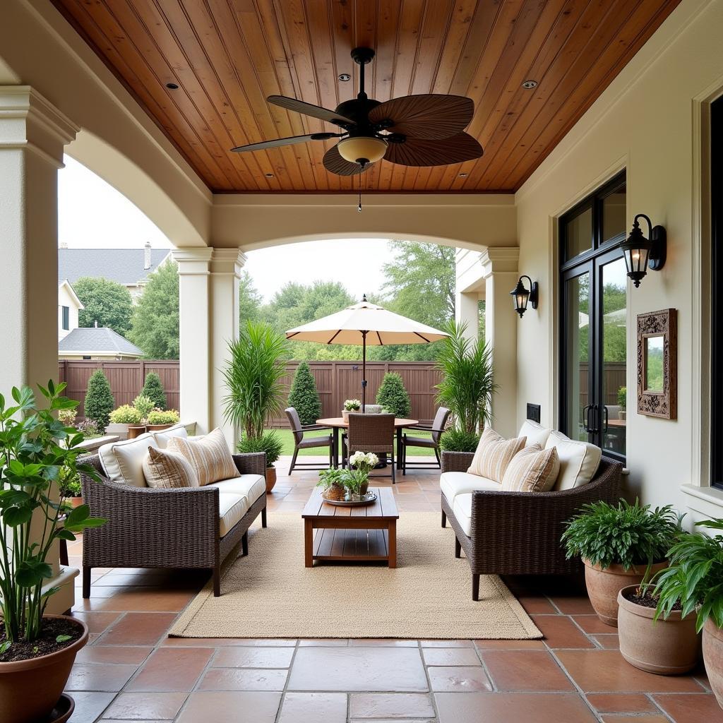 Outdoor Patio with Rustic Ceiling Fan