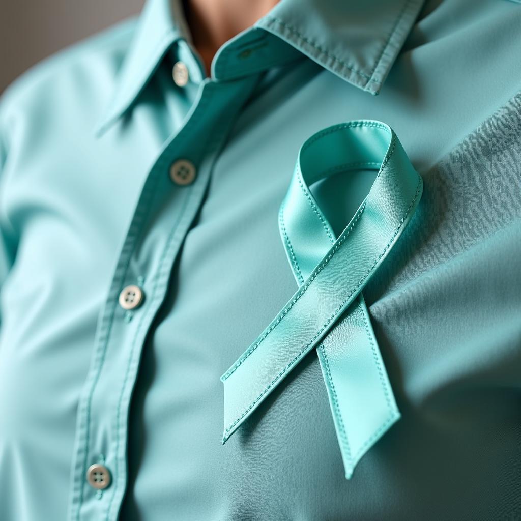 Teal ribbon representing ovarian cancer awareness