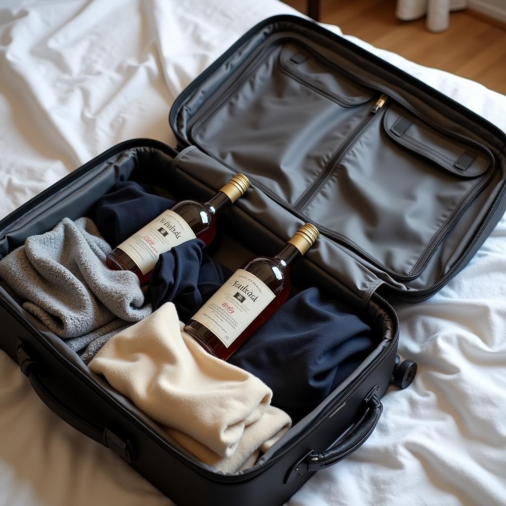 Safely packing liquor bottles in a suitcase