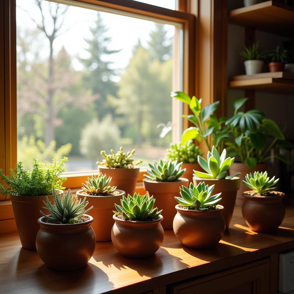 Padre pottery on a window sill