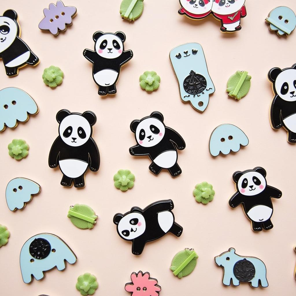 A variety of panda bear pins