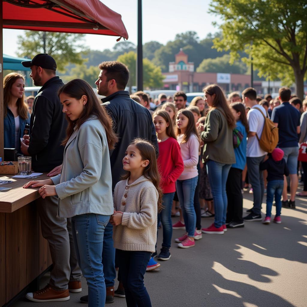 Parents and children queuing to buy tickets for the Bluey Show