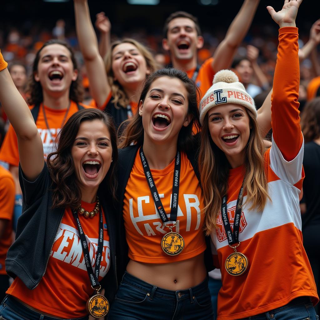 Football fans celebrating a goal