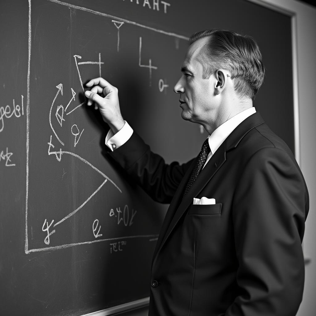 Paul Strauch explaining tactics on a chalkboard