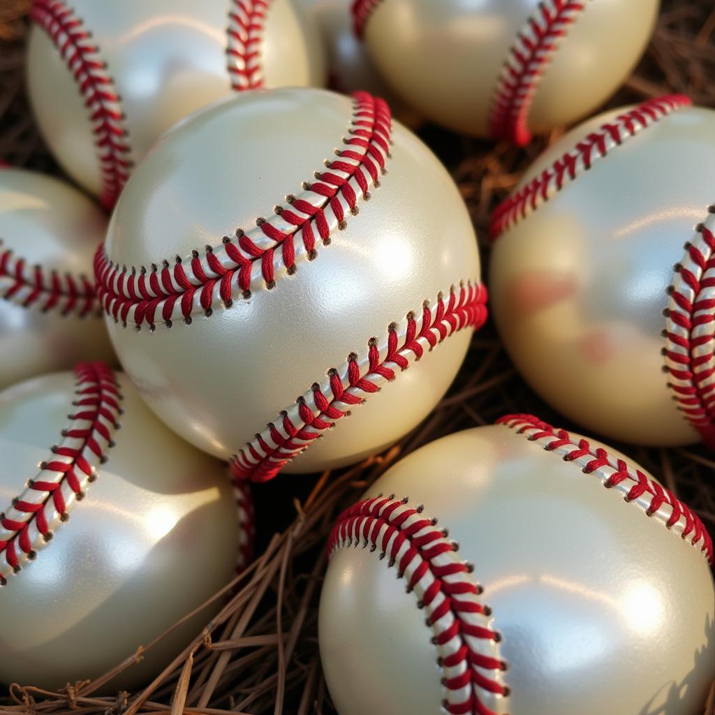 Close-up of several pearl baseballs