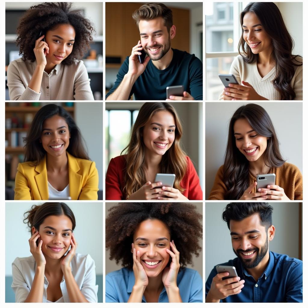 Diverse group of people engaging in conversations on their mobile phones