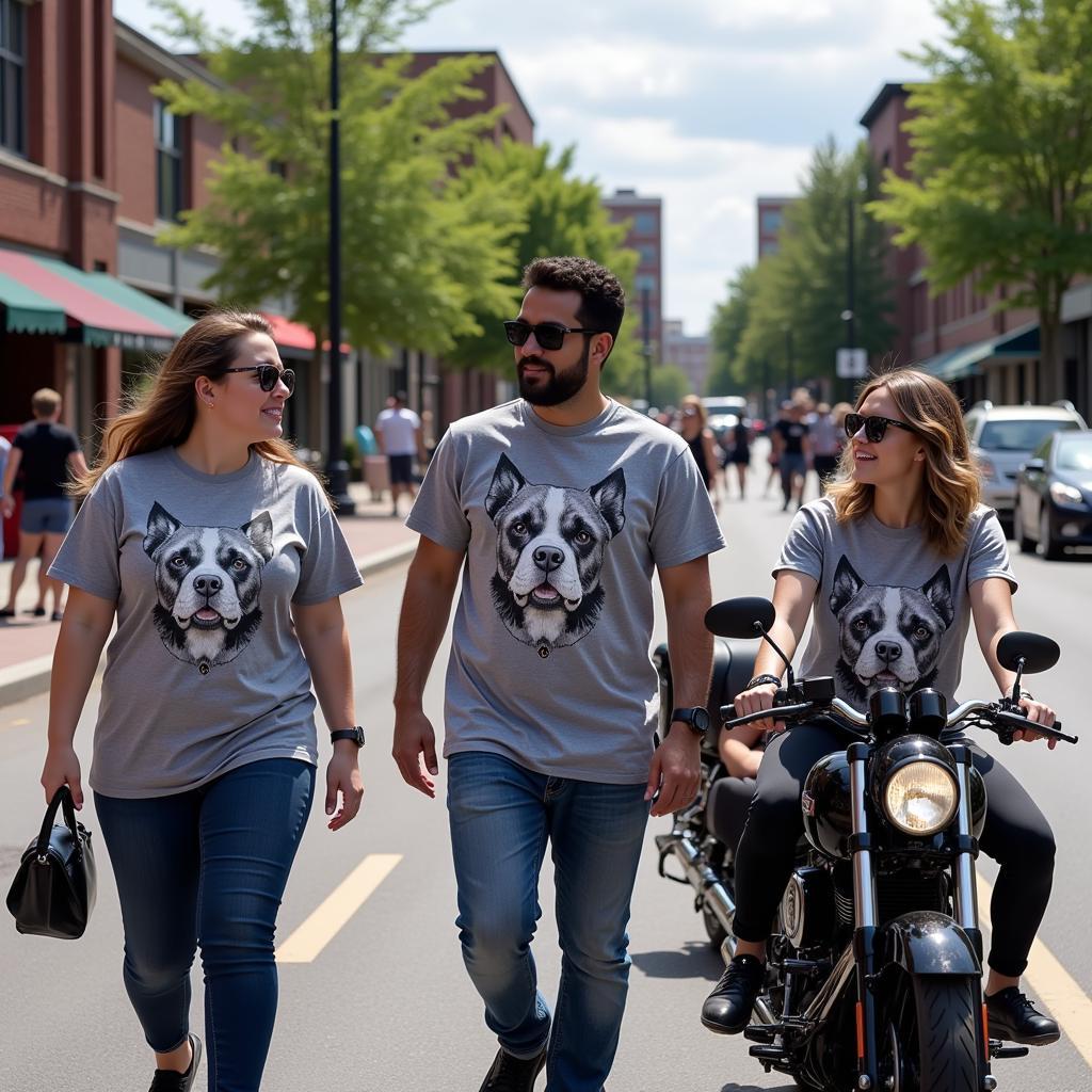 Individuals incorporating big dog motorcycle shirts into everyday outfits