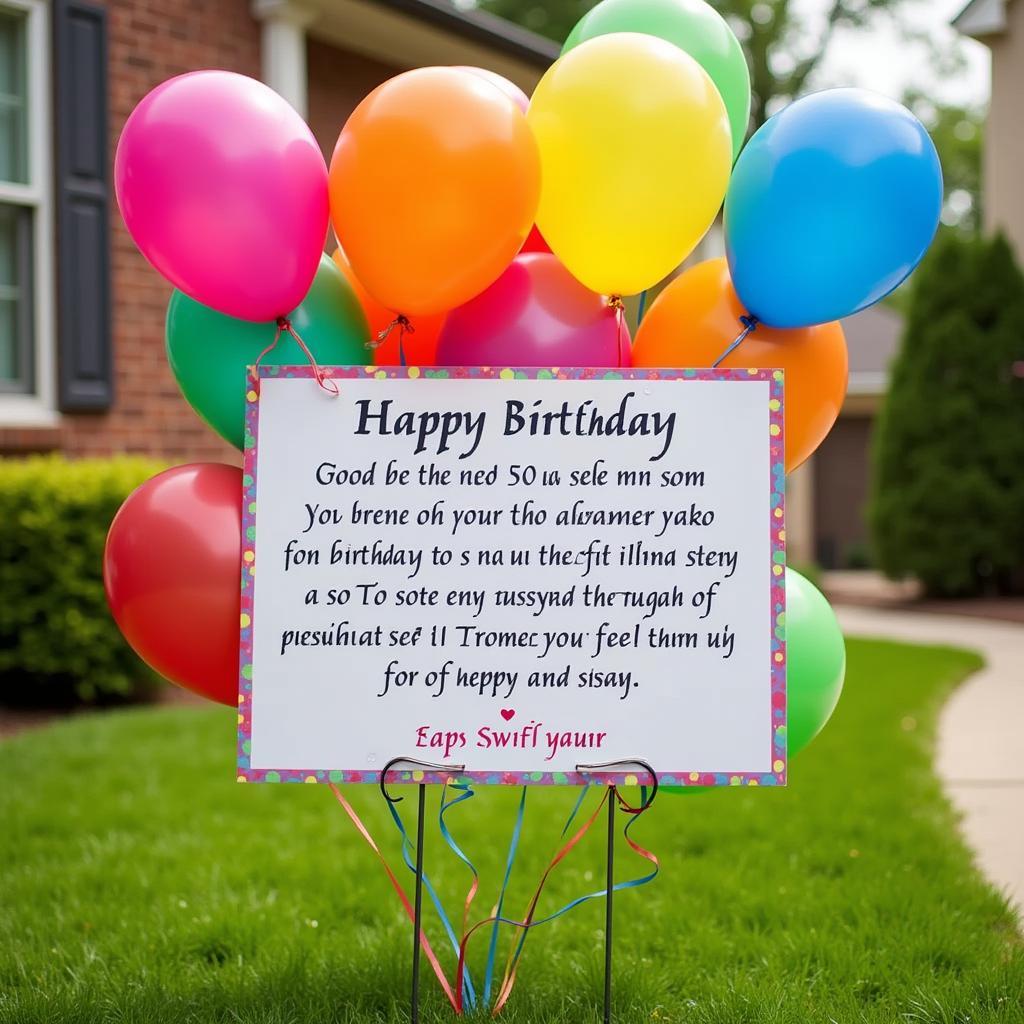 A Personalized 50th Birthday Yard Sign with Balloons