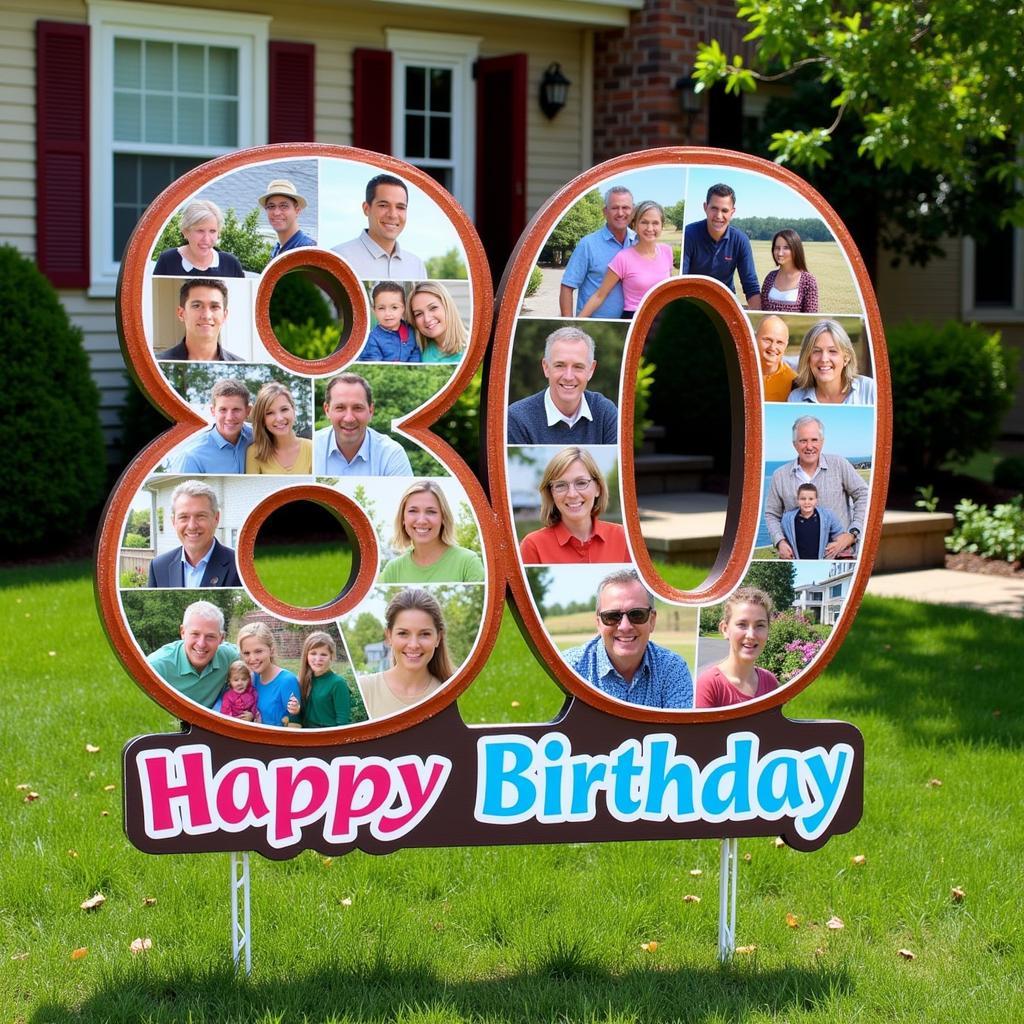 Personalized 80th Birthday Yard Signs with Photos and Hobbies