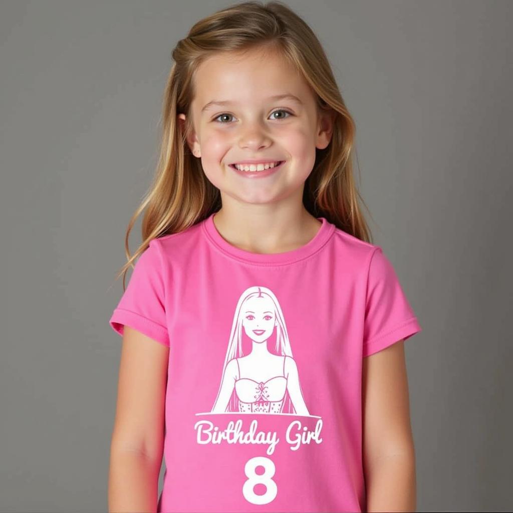 Girl wearing a personalized Barbie Birthday Shirt