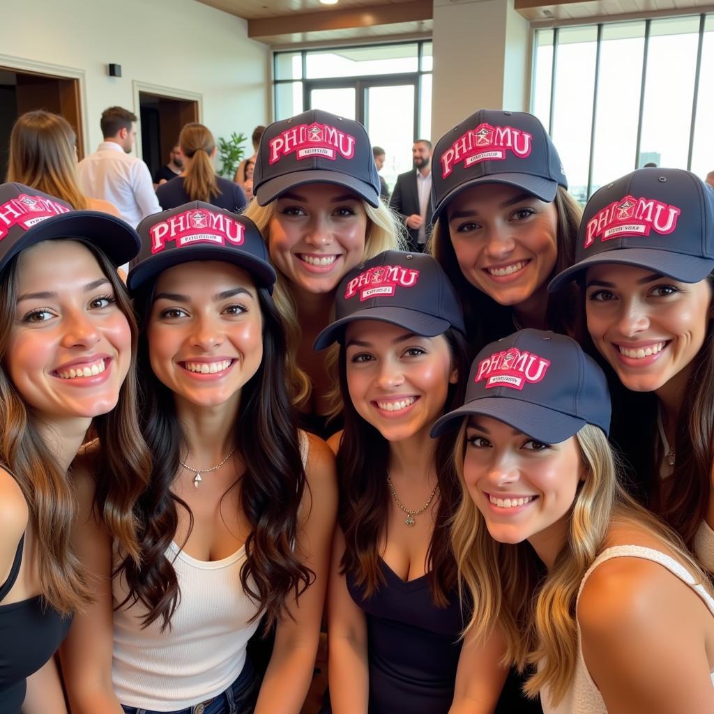 Phi Mu Sisters Wearing Hats