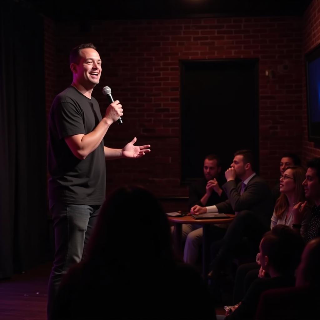 Phil Hanley performing stand-up comedy in a Philadelphia comedy club