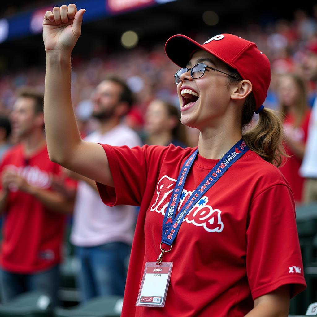 Philadelphia Phillies Fan with Lanyard at Game