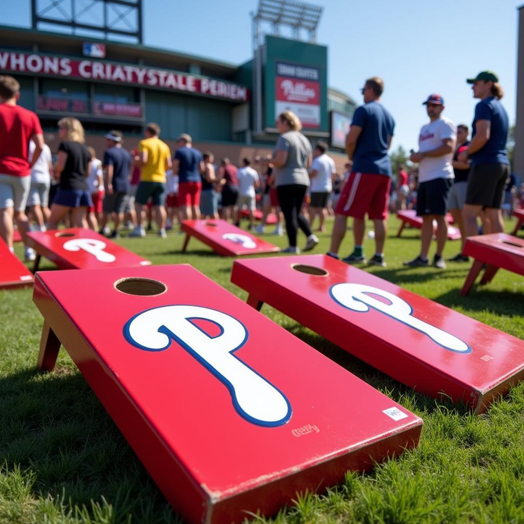 Phillies Cornhole Boards at a Tailgate Party