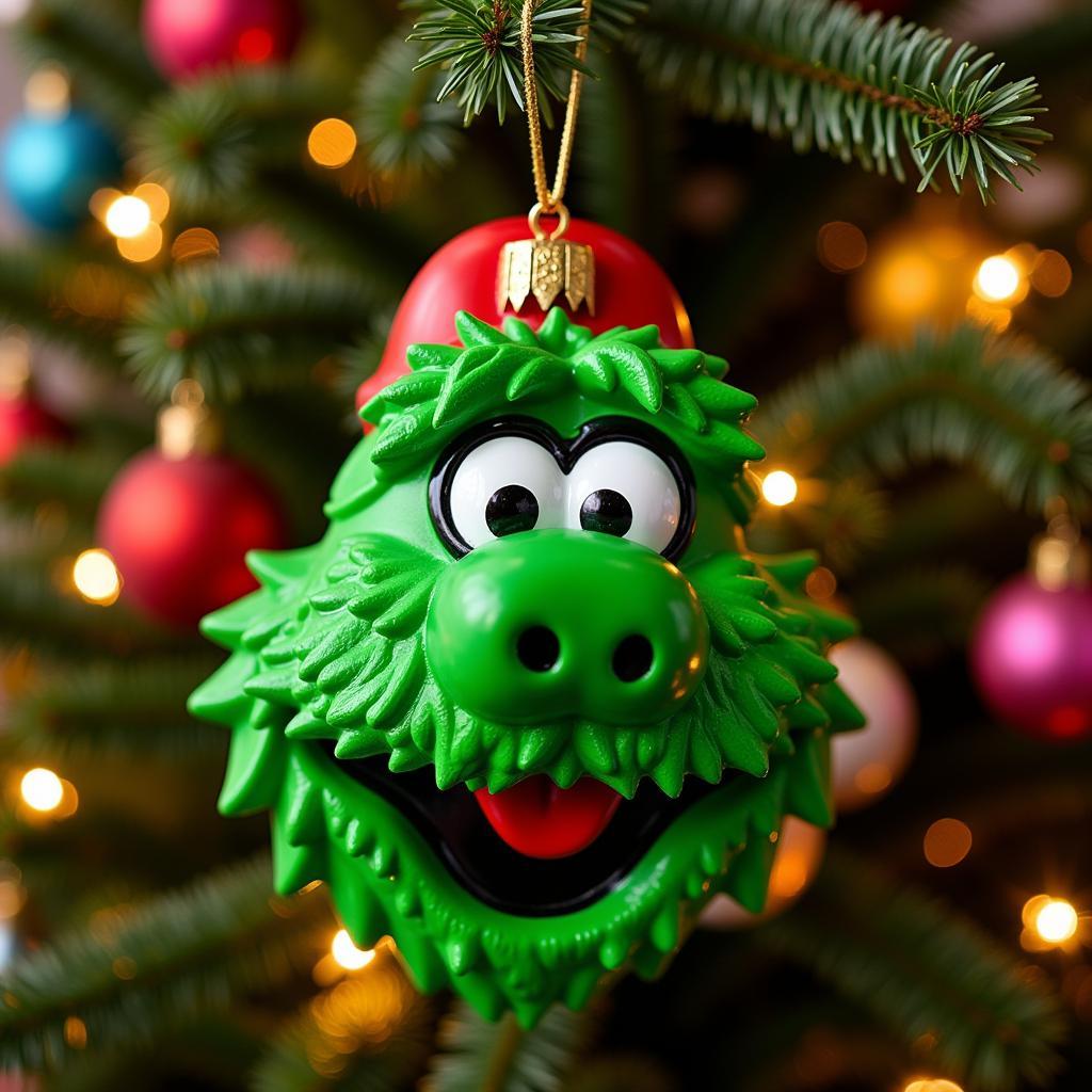 Philly Phanatic ornament hanging on a Christmas tree