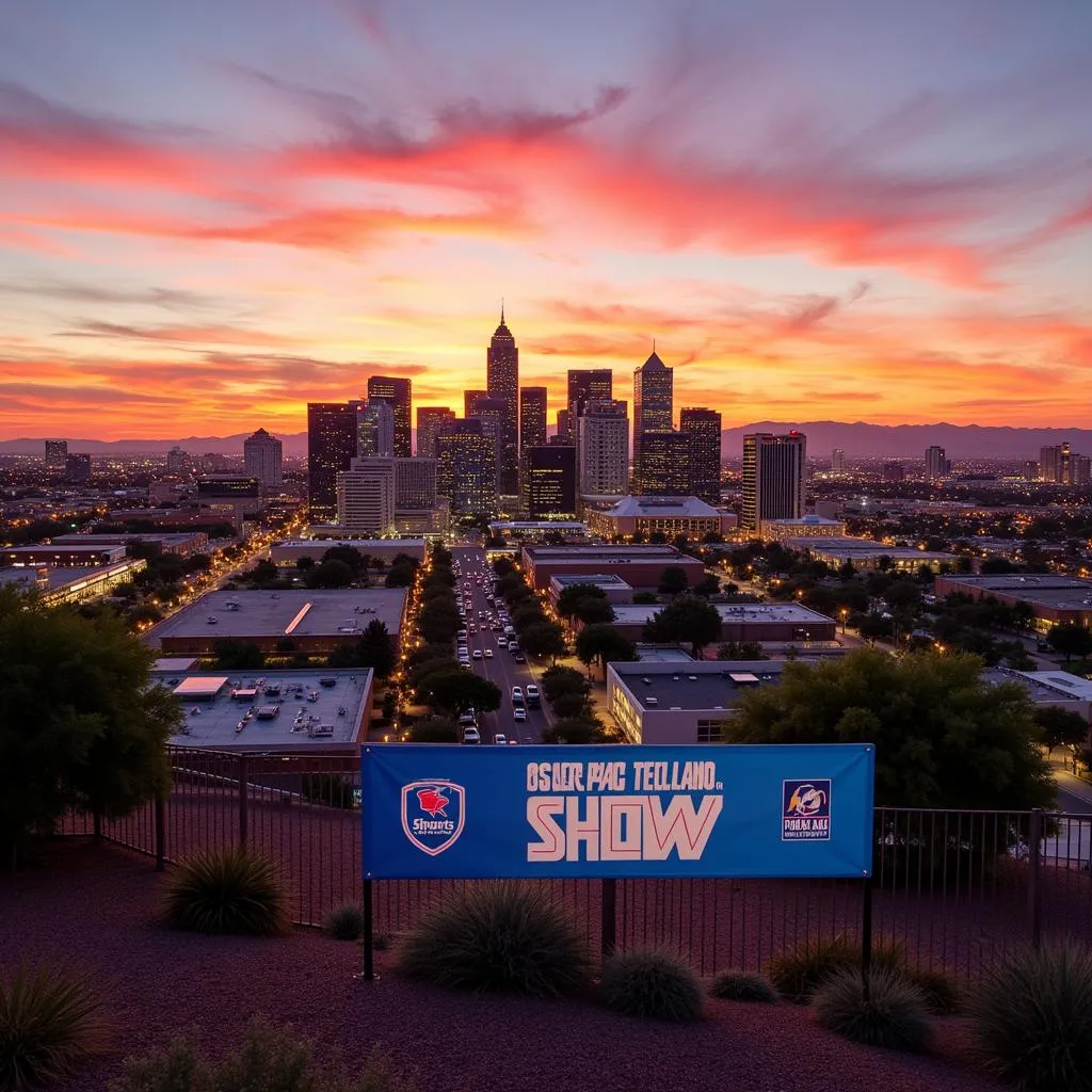 Phoenix Arizona Skyline with Sports Inc Show Banner