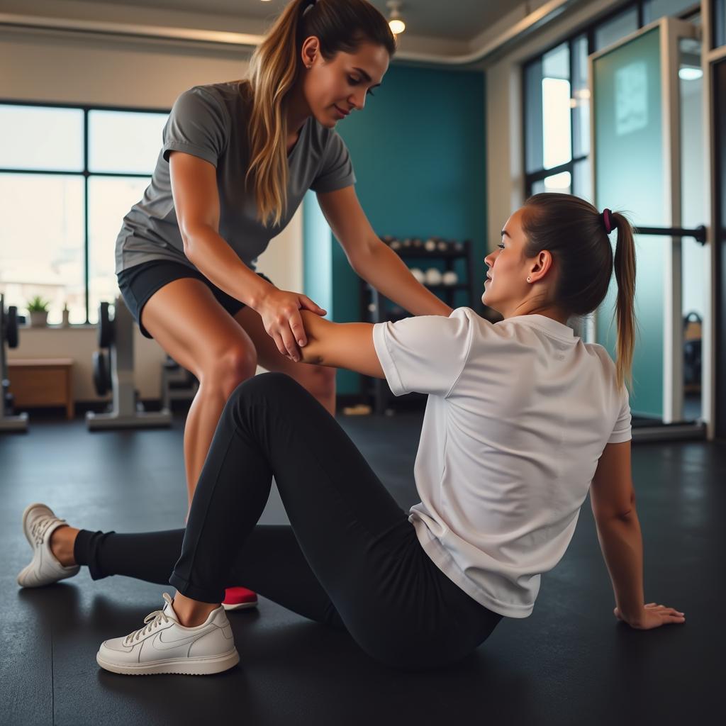 Physiotherapist Assisting Athlete with Leg Stretch