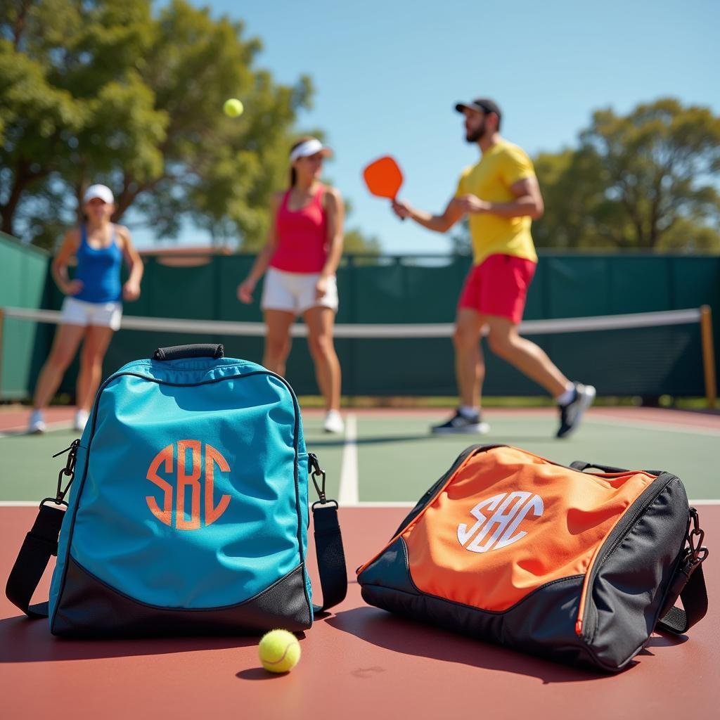 Pickleball Players with Monogrammed Bags