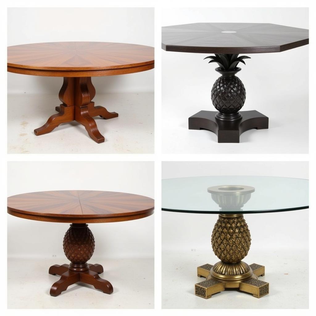 Different styles of pineapple base dining tables