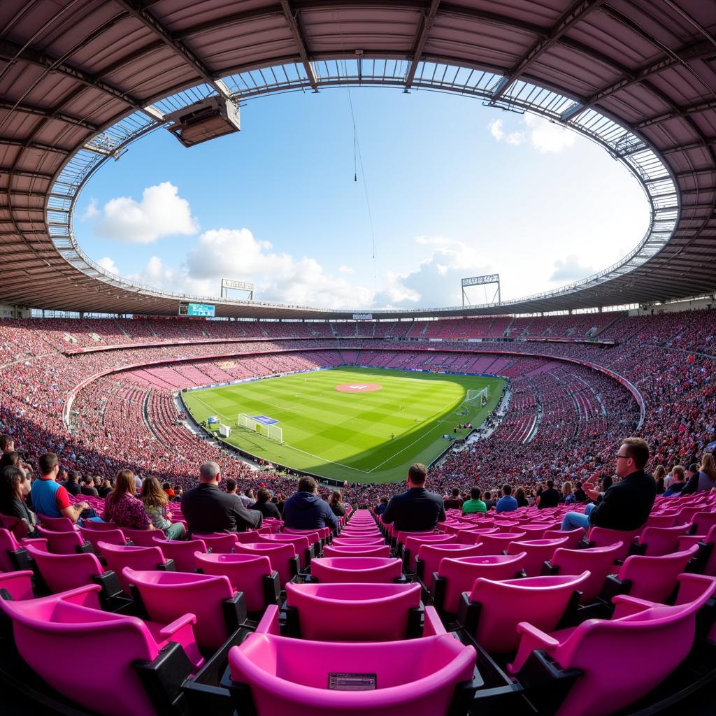 Stadium filled with pink bucket seats