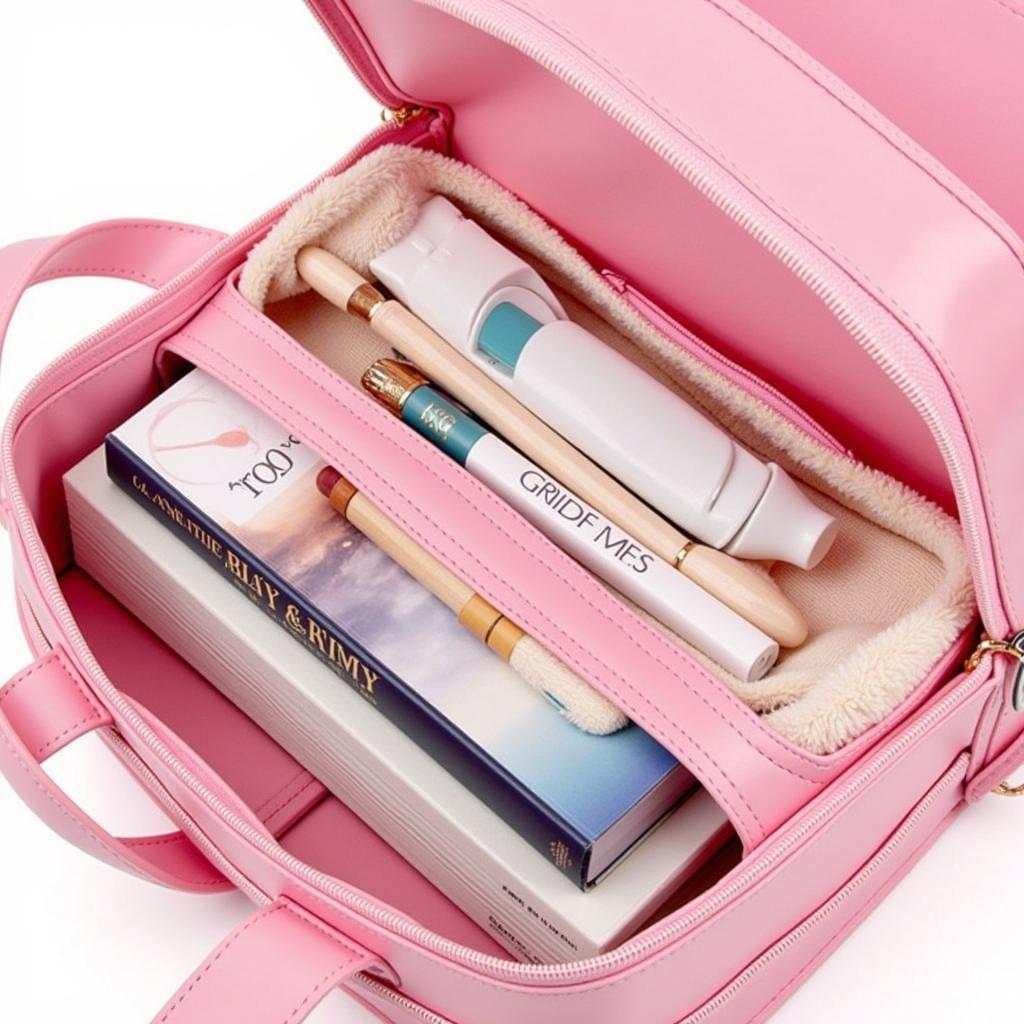 Pink clear book bag featuring multiple compartments for organized storage