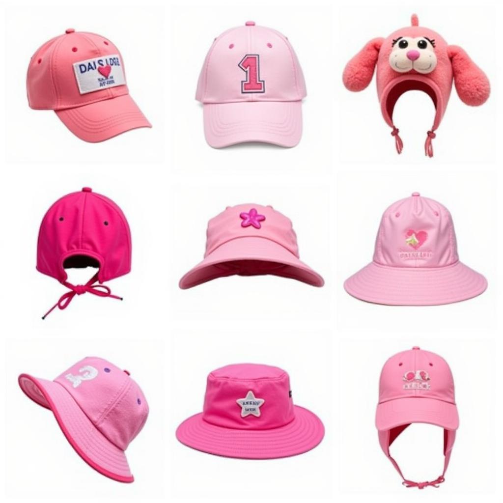 Pink dog hats in various styles