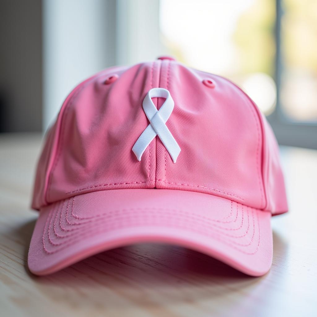 Pink baseball cap with embroidered ribbon