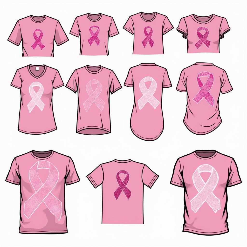 Different designs of pink ribbon t-shirts for breast cancer awareness