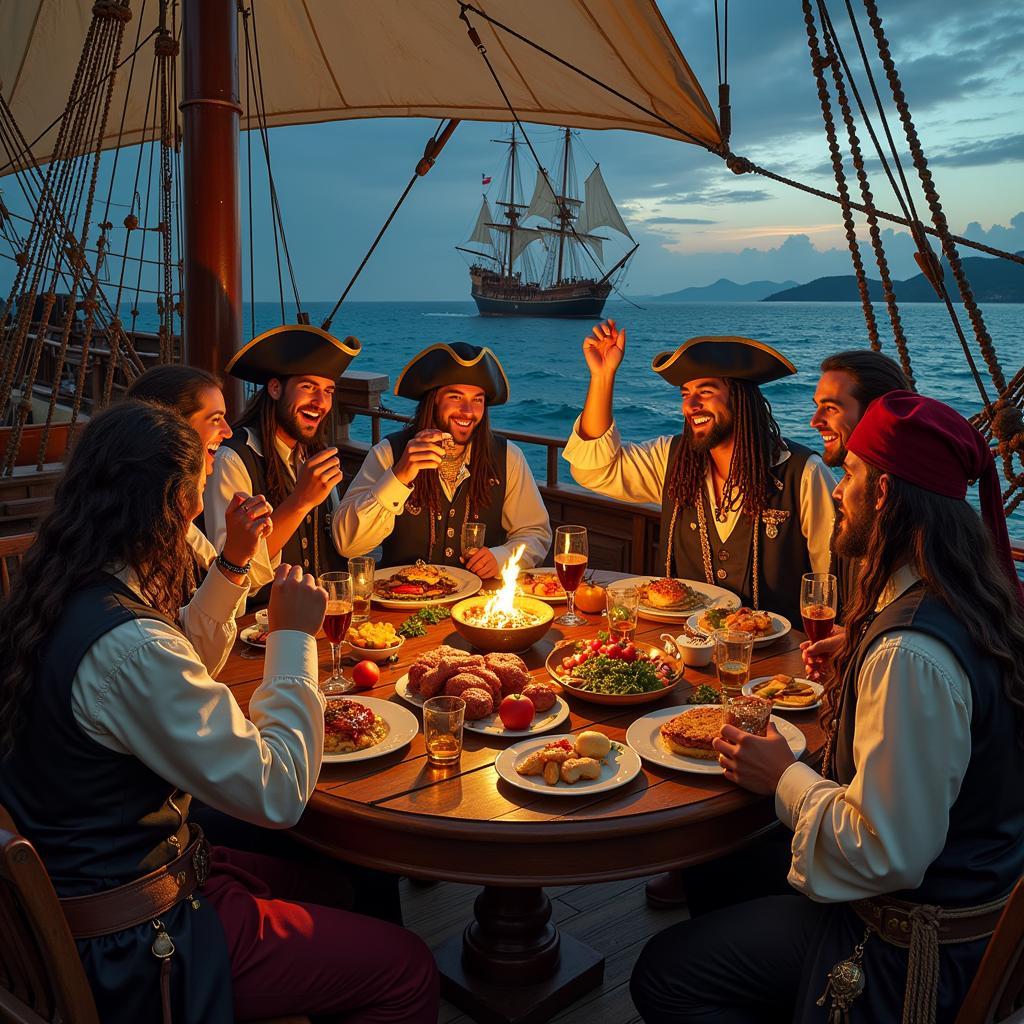 Pirates celebrating with a feast