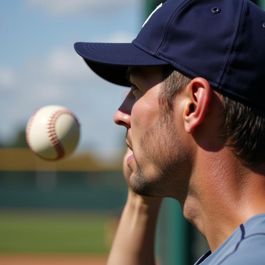 A pitcher watching a home run with a frustrated expression