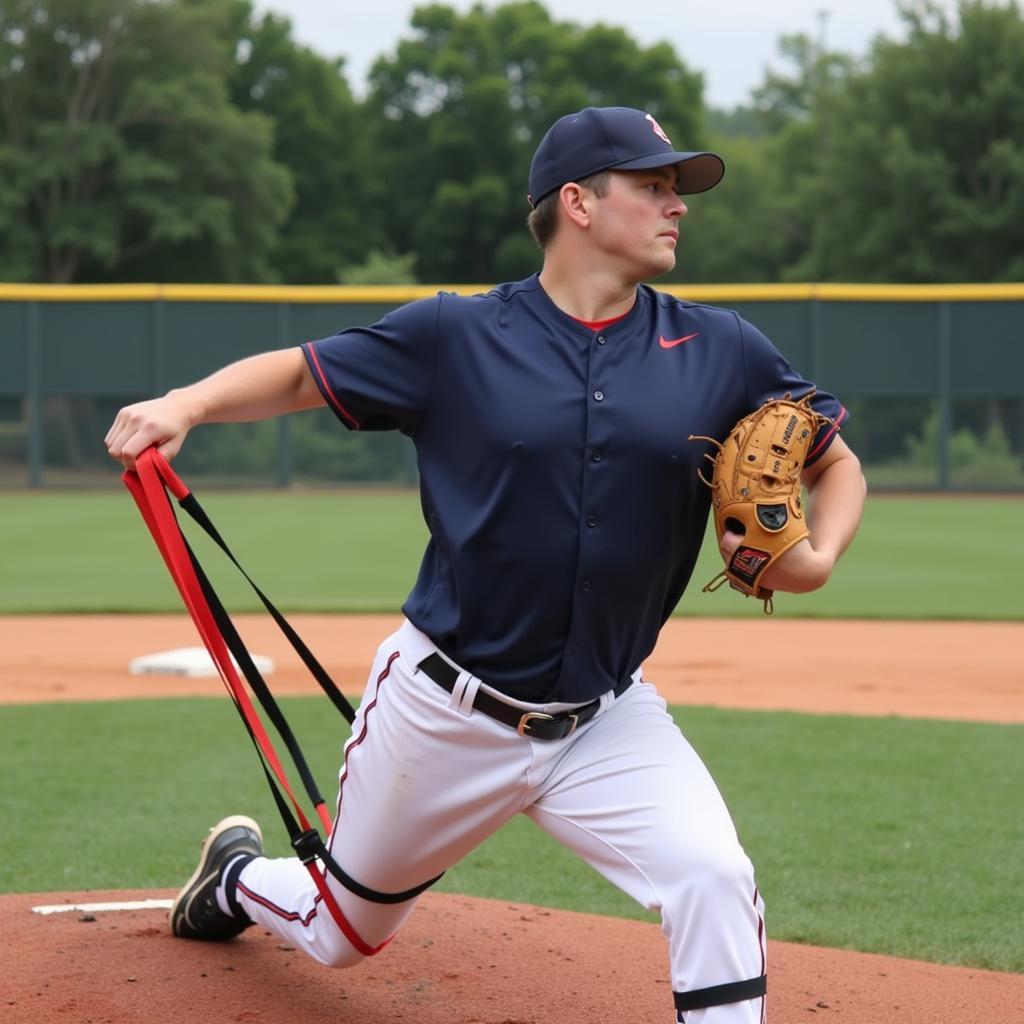 Pitcher Performing Warm-up Exercises with Baseball Bands