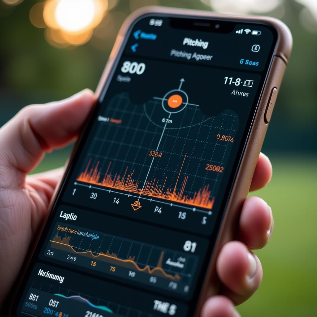 Smartphone displaying pitching data from an analyzer app