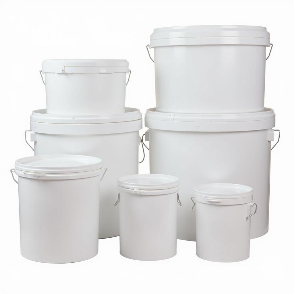 Different sizes of plastic paint storage cans