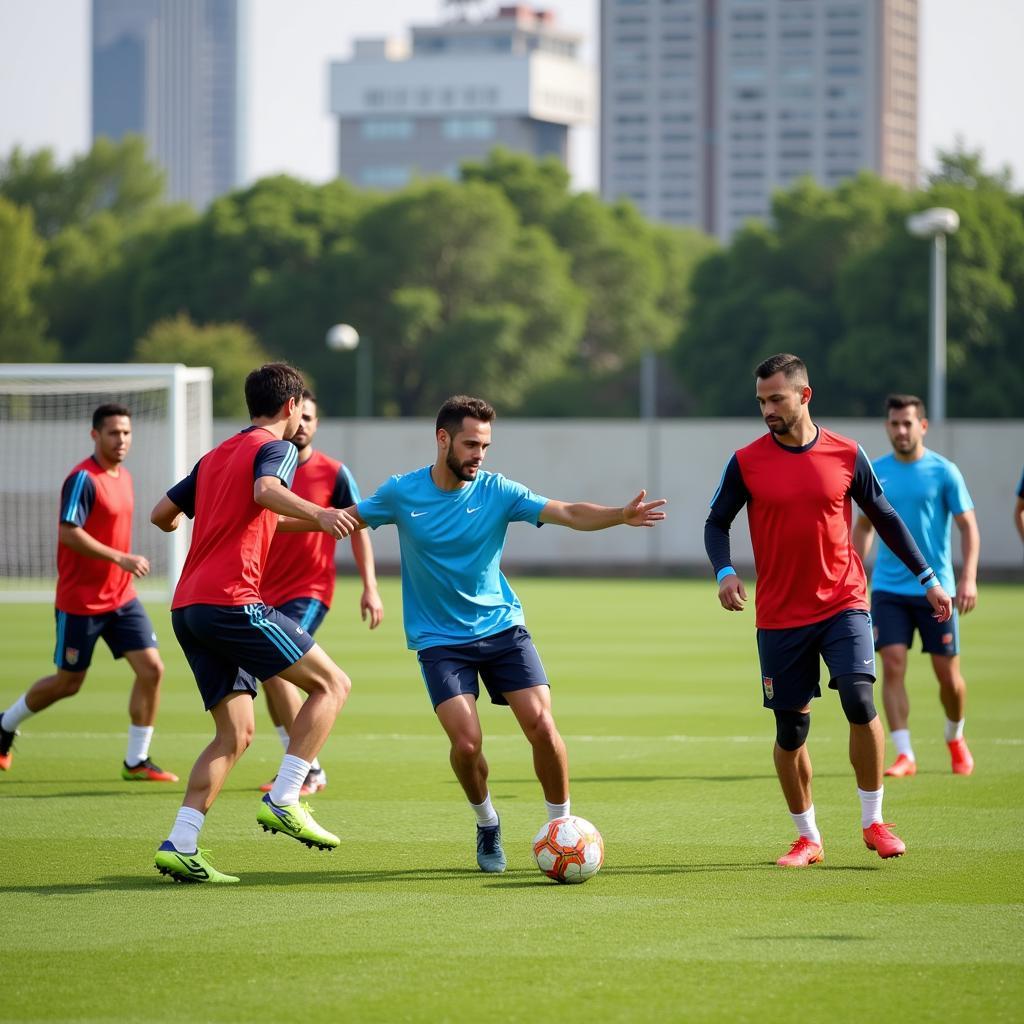 Players practicing passing drills to improve their dos granito technique