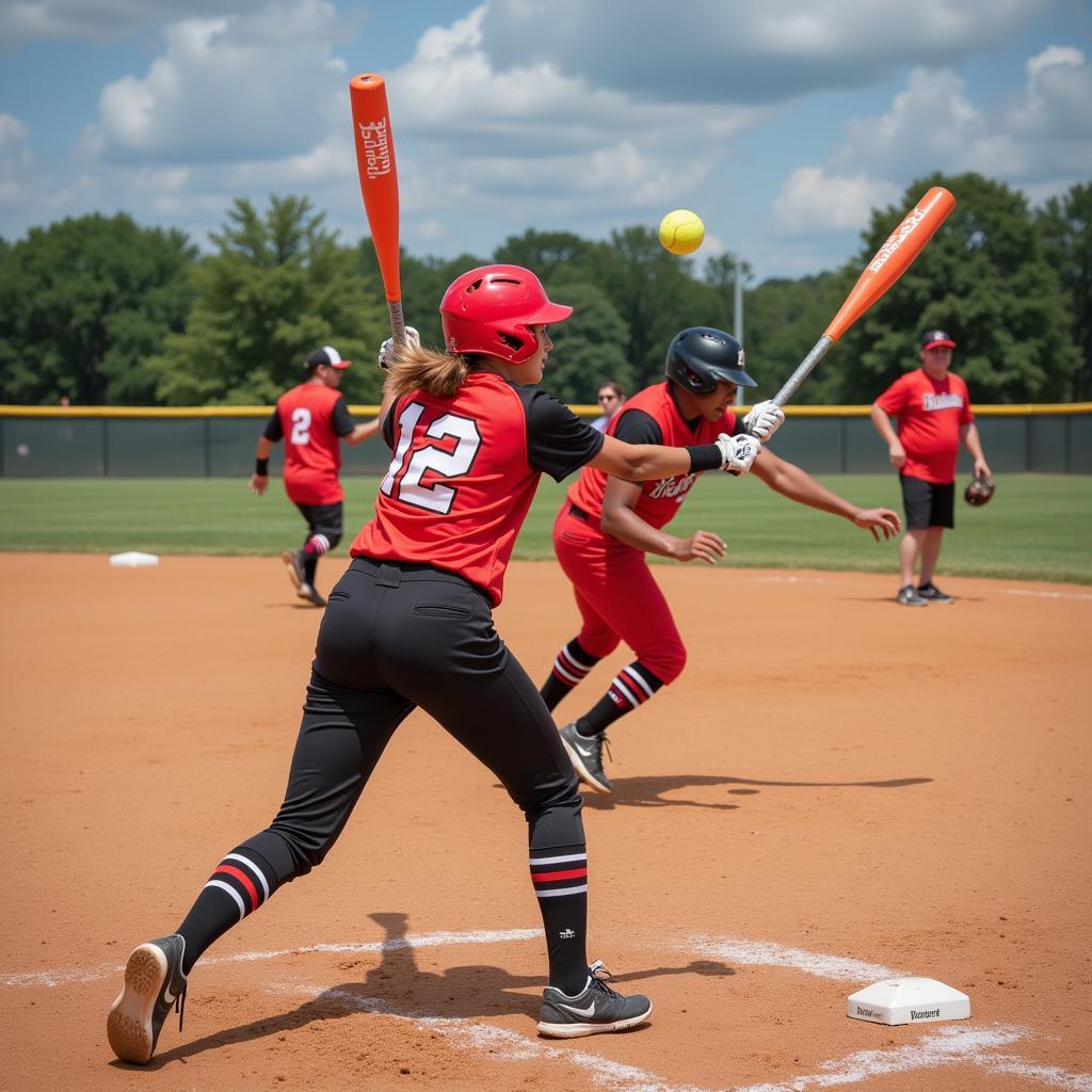 Players enjoying a game with bubble gum softball bats