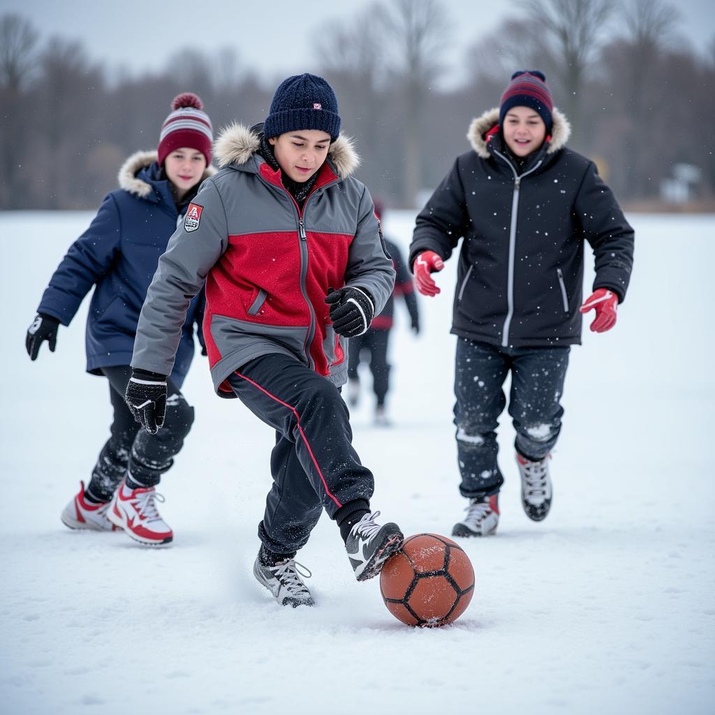 Playing Football on Frozen Sandlot