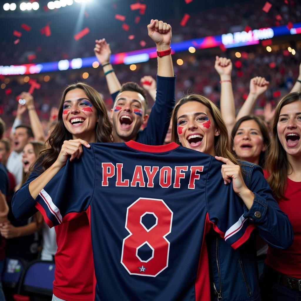 Fans celebrating with a playoff 8 shirt