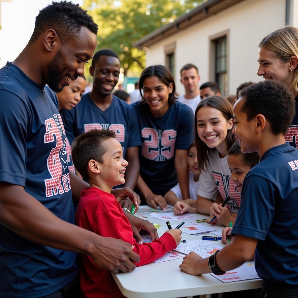 Players wearing playoff 8 shirts at a charity event