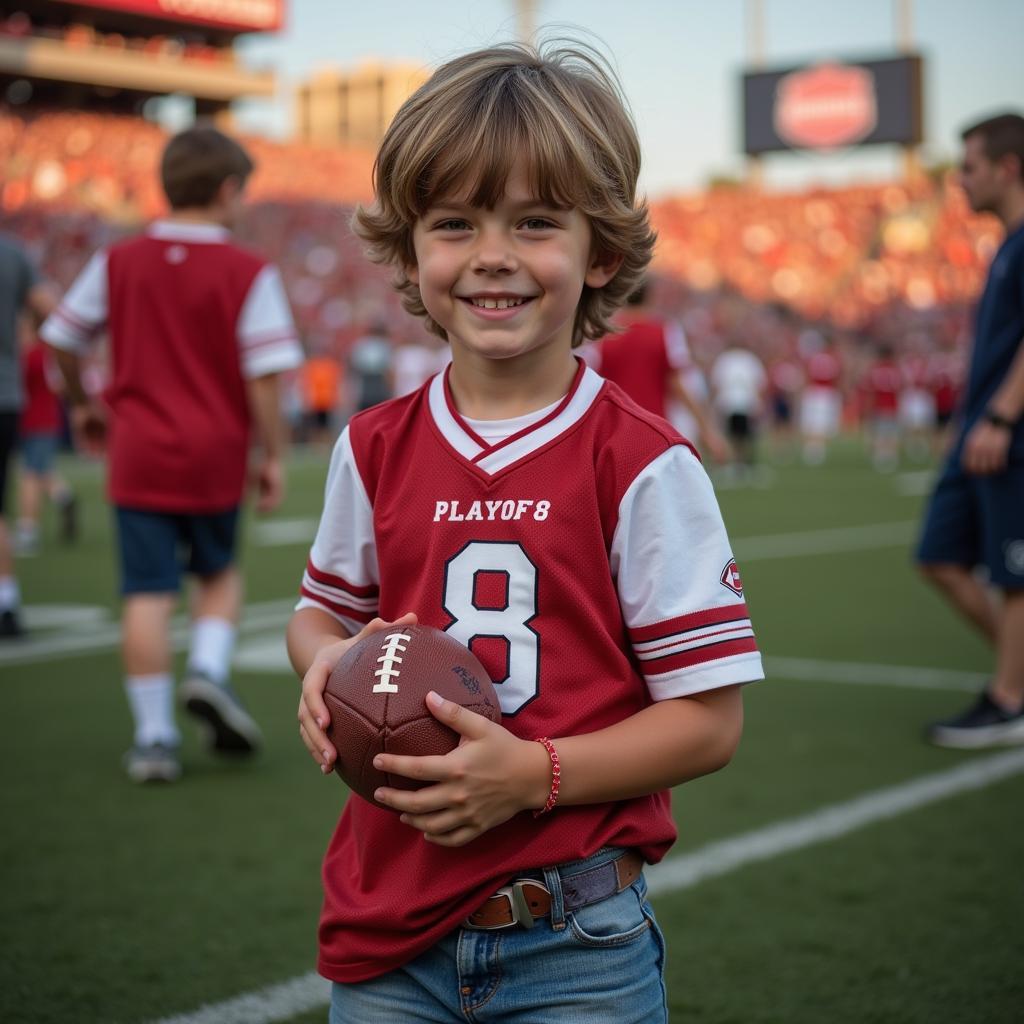 Young fan proudly wearing a playoff 8 shirt