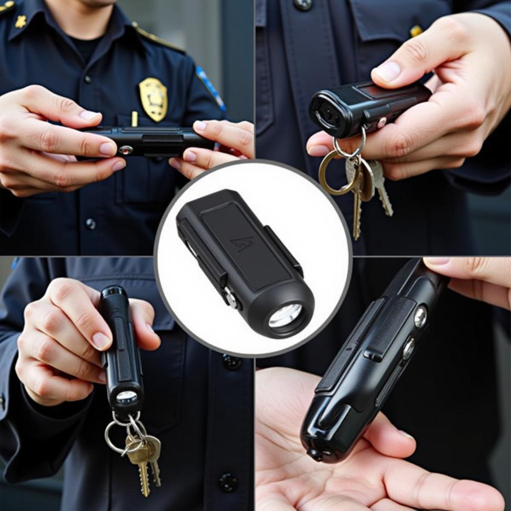 A police belt key holder with an integrated flashlight