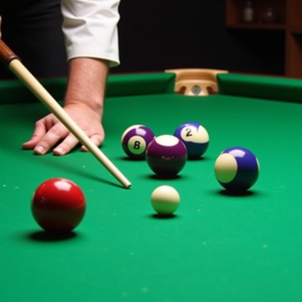 A pool player practicing spin control techniques on a pool table