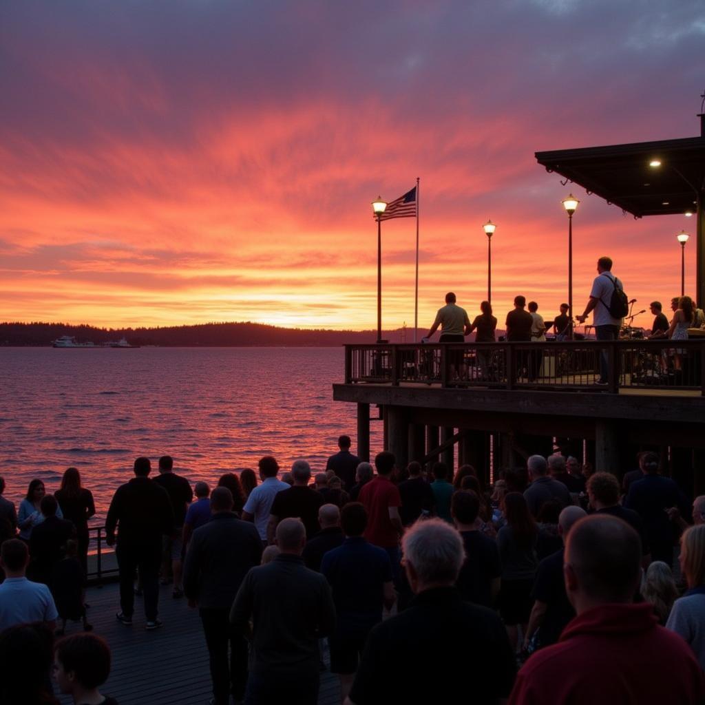 Spectacular sunset view during a Port Angeles Concerts on the Pier event.