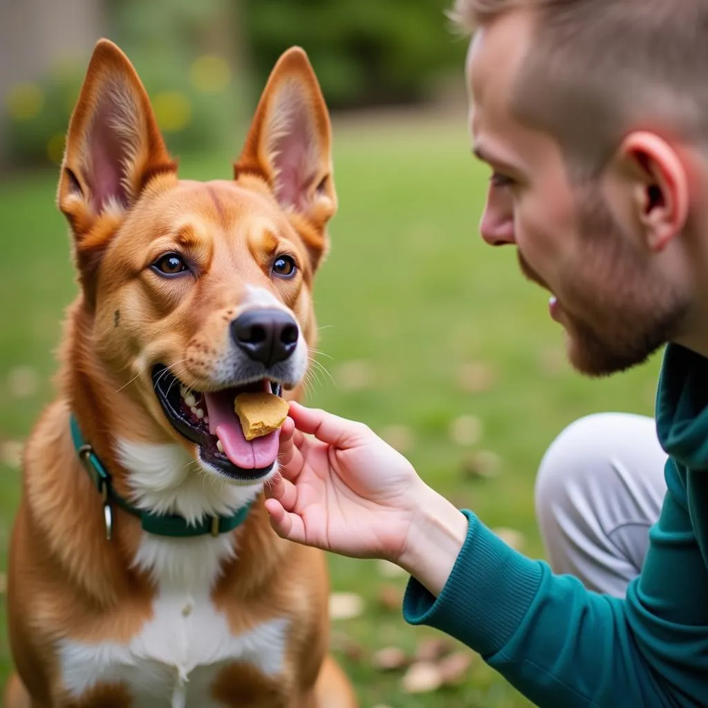 Dog receiving positive reinforcement